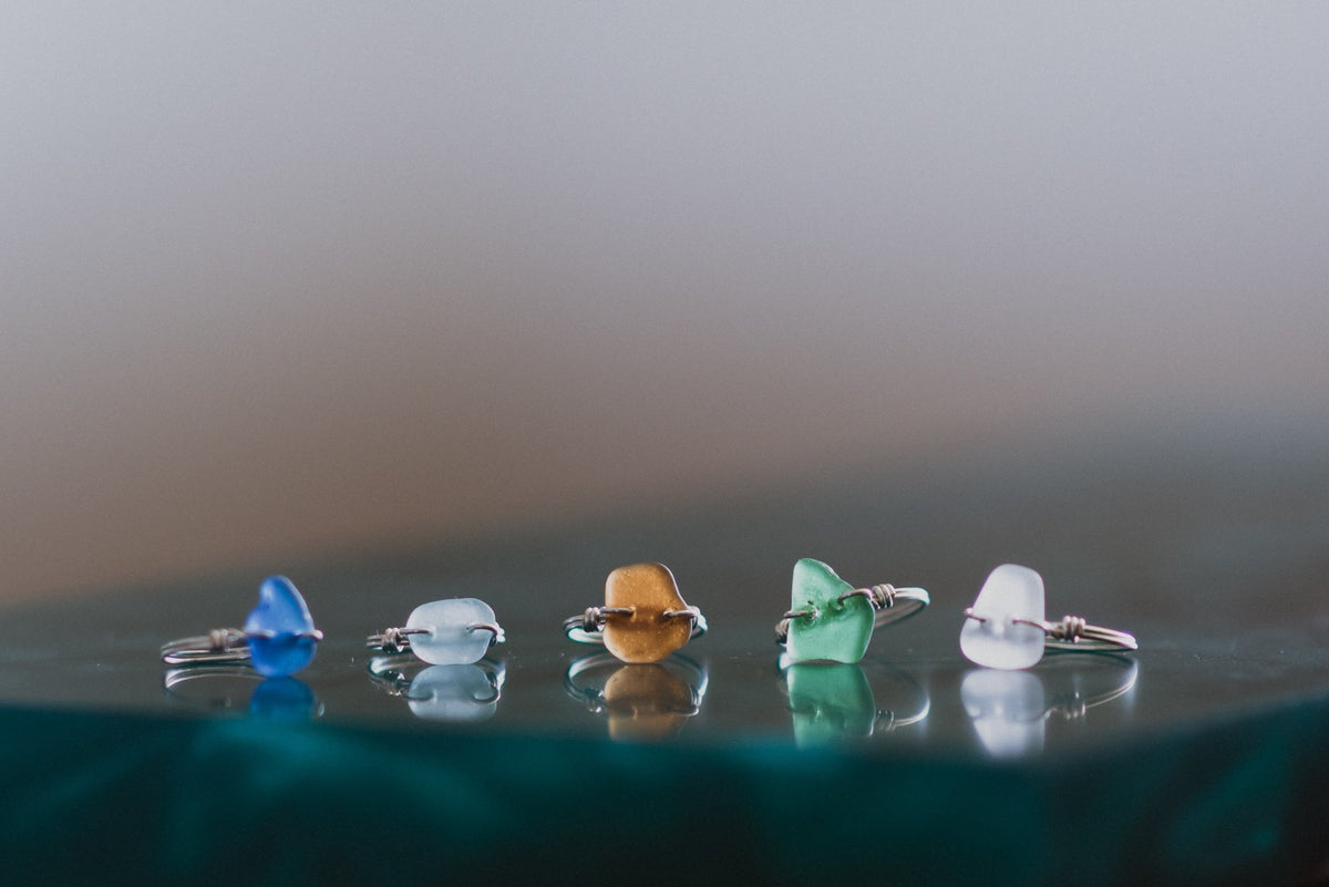 Drilled Beach Glass Rings - Metanoia Boutique - Huron Glass